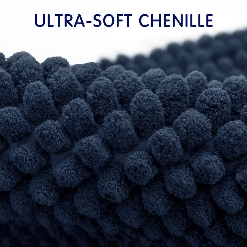 subrtex Bath Mat, Chenille Bath Rug, Soft Short Plush Bath Mat, Water Absorbent Shower Mat, Quick Dry, Machine Washable, Navy, 24' x 60' - Image 3